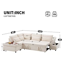 Streamdale Furniture Streamdale 107" Sectional Sleeper Sofa Bed with Pull Out Couch, L-shaped, Usb/Type-c Charging