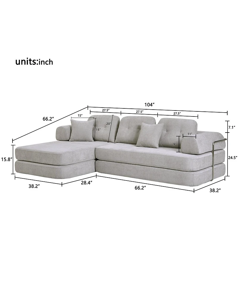 Streamdale Furniture 104" Boneless Chenille Memory Foam Modular Sectional Sofa with Chaise - No Assembly
