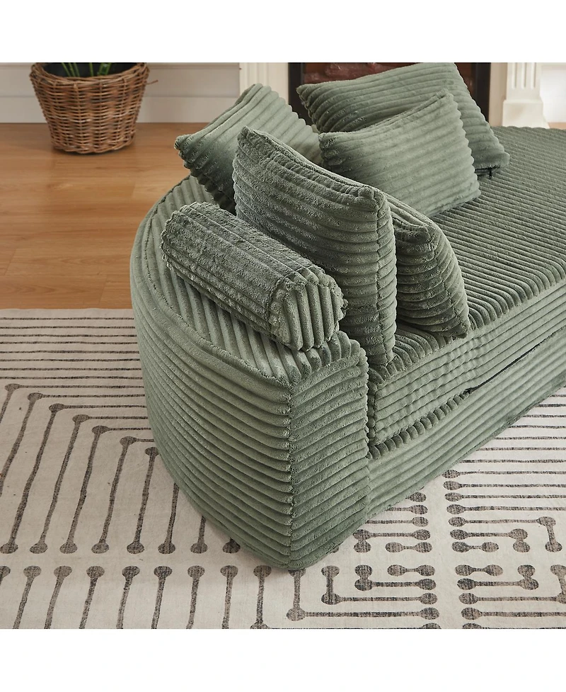 Streamdale Furniture 78.5-Inch Corduroy Semi-Circular 2-in-1 Sofa Bed with Neck Pillow & 5 Throw Pillows