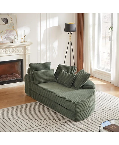 Streamdale Furniture 78.5-Inch Corduroy Semi-Circular 2-in-1 Sofa Bed with Neck Pillow & 5 Throw Pillows