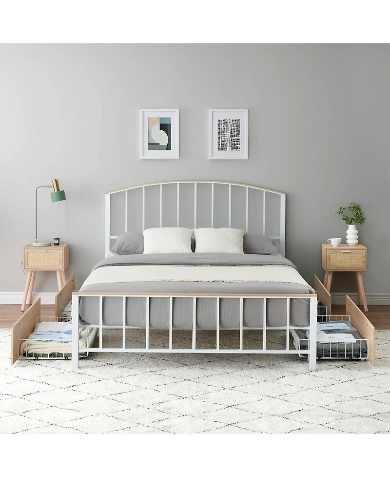 gaomon Full Size Metal Platform Bed Frame with Headboard - 4 Large Storage Drawers, Noise-Free