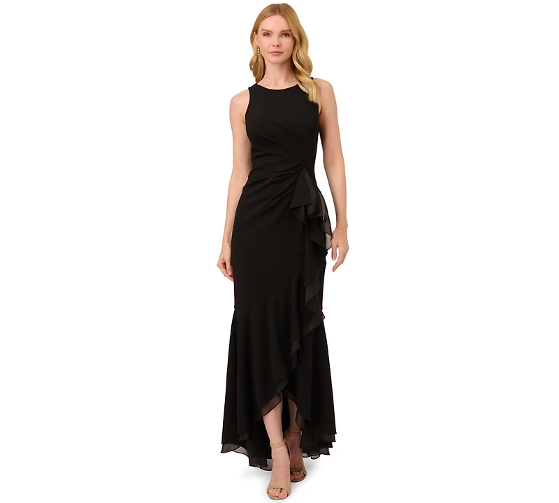 Adrianna Papell Women's Sleeveless Ruffled High-Low Gown