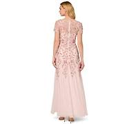 Adrianna Papell Floral-Beaded Gown