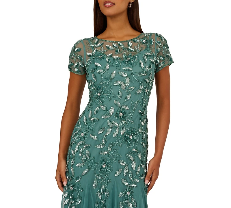 Adrianna Papell Floral-Beaded Gown