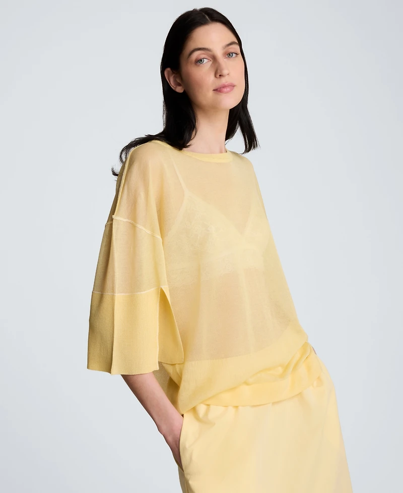 Kenneth Cole Women's Semi-Sheer Crewneck Slit-Sleeve Top