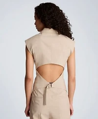 Kenneth Cole Womens Open Back Strap Vest High Rise Wide Leg Pants