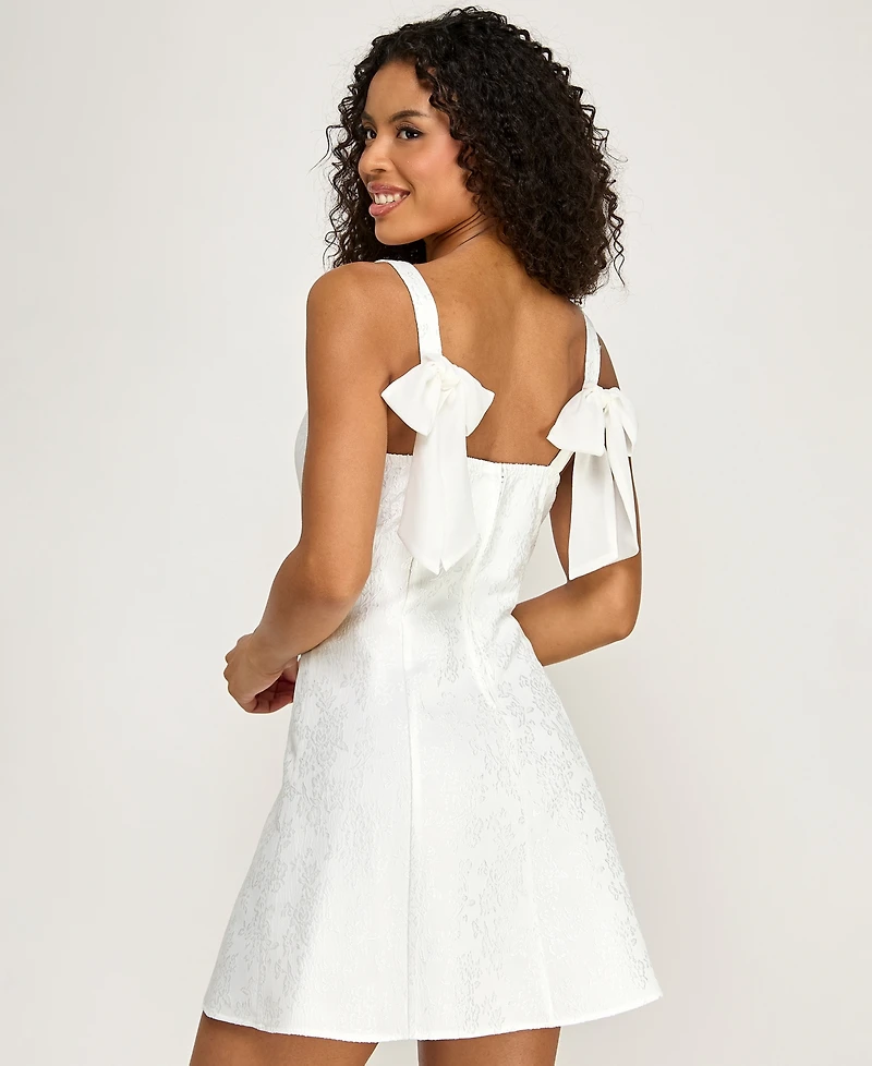 City Studios Women's Floral Jacquard Square Neck Dress