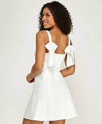 City Studios Women's Floral Jacquard Square Neck Dress