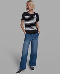 Karl Lagerfeld Paris Women's Short-Sleeve Striped Logo T-Shirt