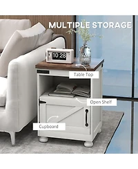 Homcom Farmhouse Side Table, End Table with Open Shelf and Cupboard,