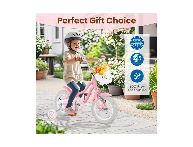 Hongge 18 Inch Kids Bike with Training Wheels and Basket for Boys & Girls-4-8 Years