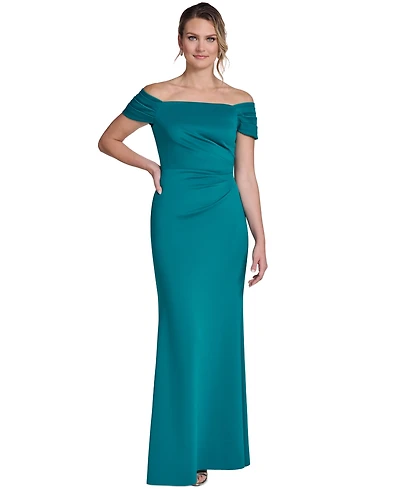 Jessica Howard Women's Off-The-Shoulder Side Tuck Gown