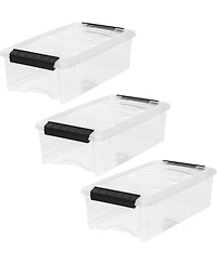 Iris Usa 6 Quart Plastic Storage Bins Stackable with Latching Lids, Bpa-Free, See-Through, Clear/Black, 3-Pack