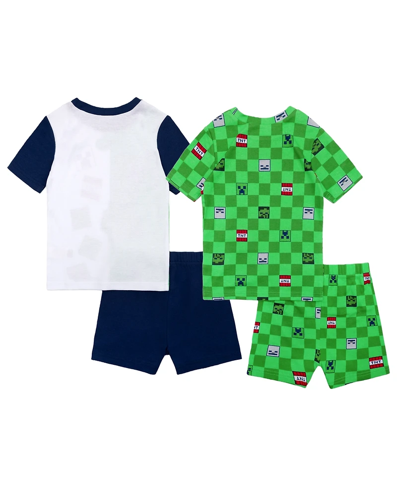 Minecraft Boys' 6-12 Short-Sleeve T-Shirt and Shorts, 4-Piece Set