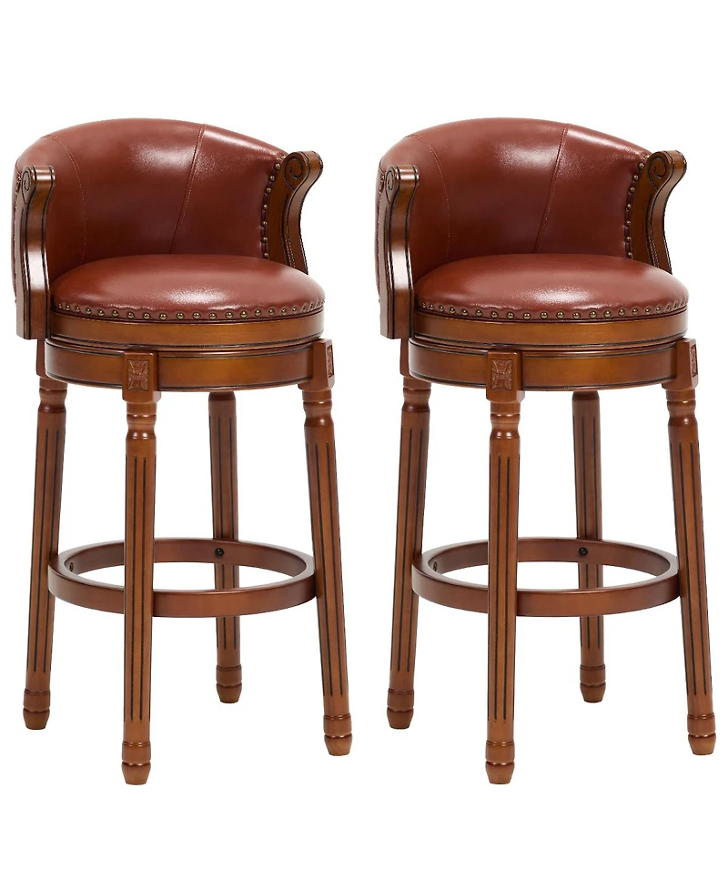 Streamdale Furniture Cow top Leather Wooden Bar Stools, 360 Swivel Bar Chair with Backs