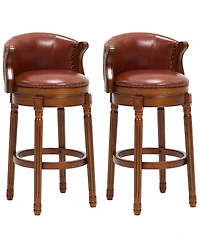 Streamdale Furniture Cow top Leather Wooden Bar Stools, 360 Swivel Bar Chair with Backs