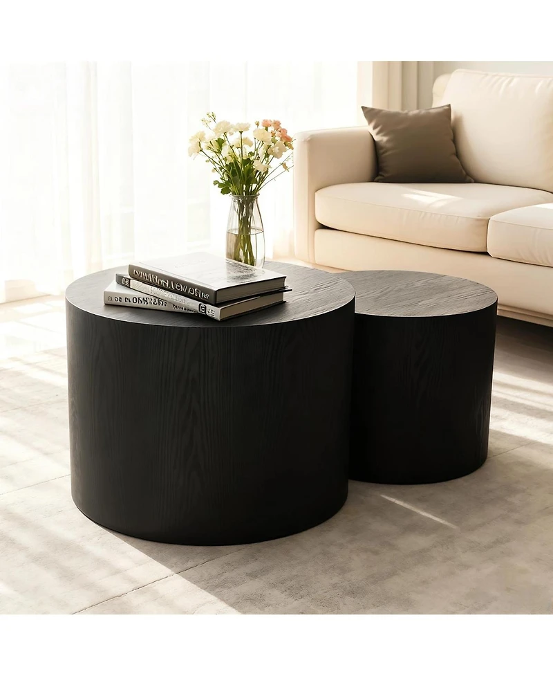 Streamdale Furniture Nesting Coffee Table Set of 2, Modern Round Wood Side Table