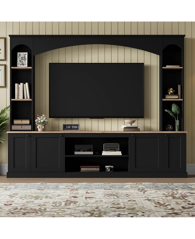 Streamdale Furniture Elegant Arched Entertainment Center with Bookshelf & Farmhouse Tv Stand