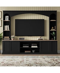 Streamdale Furniture Elegant Arched Entertainment Center with Bookshelf & Farmhouse Tv Stand