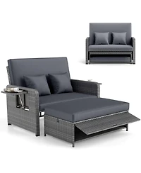 Gymax Patio Daybed Set Rattan Loveseat Sofa Set w/ Adjustable Backrest Cushions