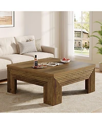 Tribesigns Square Coffee Table for Living Room, 39.4'' Large Wood Center Table with Unique Fluted Legs, Farmhouse Low Cocktail Tea Accent Table