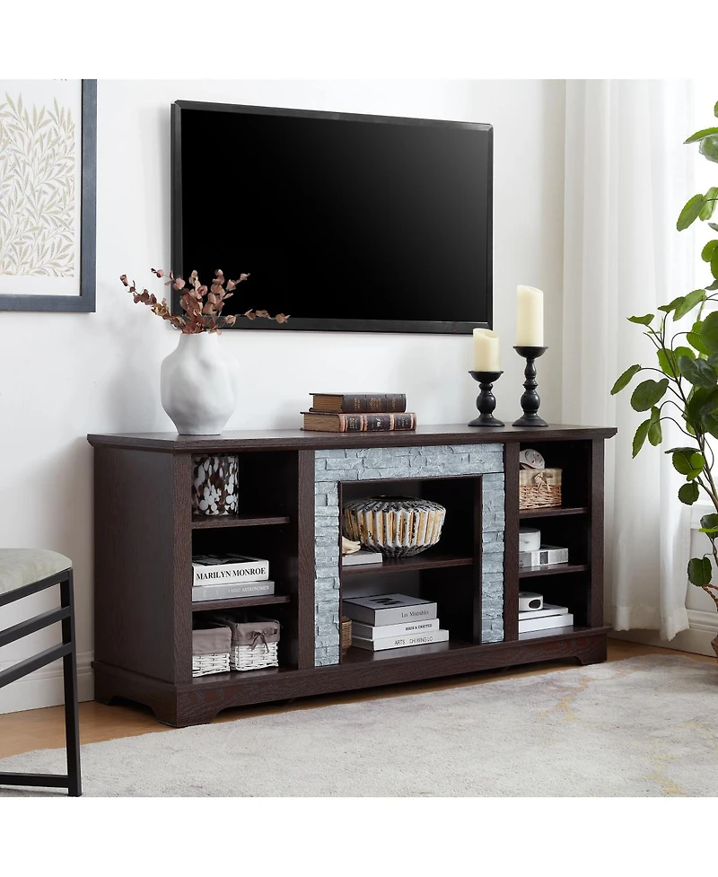 Streamdale Furniture Tv Media Stand with Faux Stacked Stone Surround