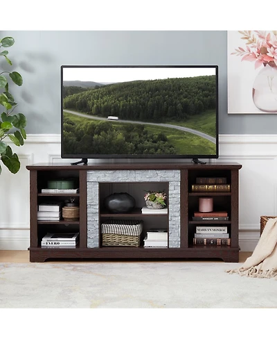Streamdale Furniture Tv Media Stand with Faux Stacked Stone Surround