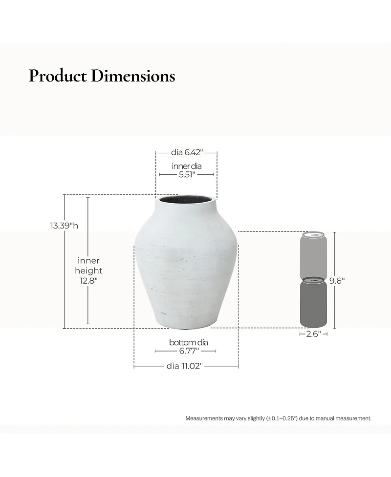 LuxenHome Antique White Cement Vase, 13.4" Tall, Decorative Accent for Tabletops and Open Shelving