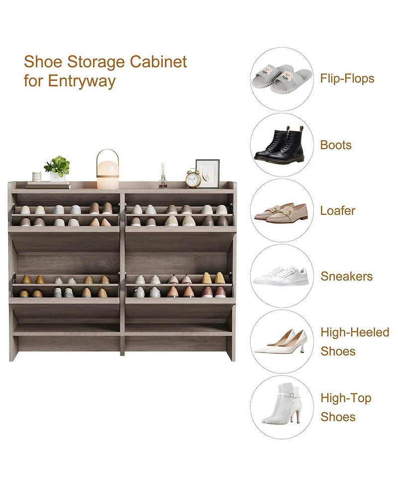 Homfan Shoe Cabinet with 4 Flip Drawers, Hidden Shoe Storage Organizer for Entryway, Wooden Shoe Rack with Adjustable Shelf