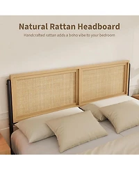 gaomon Bed Frame with Rattan Headboard & Footboard, Boho Wooden Platform Bed, No Box Spring Needed, Noise-Free, Easy Assembly
