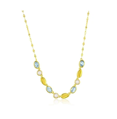 Simona Sterling , Round Mop & Oval Sky Topaz Gem w/Mirror Chain Necklace