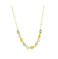 Simona Sterling , Round Mop & Oval Sky Topaz Gem w/Mirror Chain Necklace