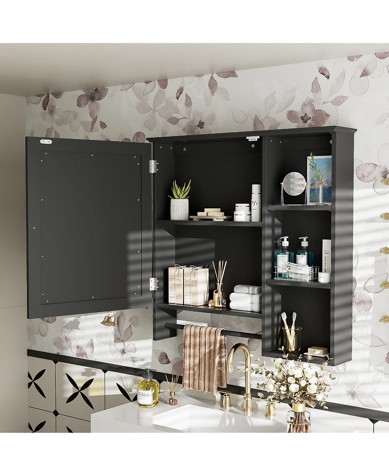 Busdays Wall Mounted Bathroom Storage Cabinet, Medicine Cabinets with large mirror door, adjustable shelves and three open storage levels