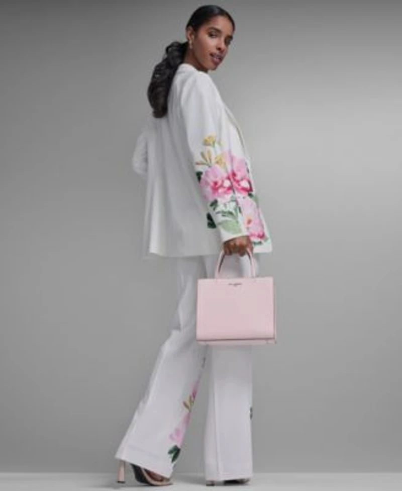 Karl Lagerfeld Paris Petite Notch Lapel Collar Blazer Mid Rise Floral Print Pants