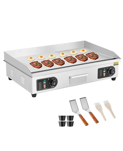 Ecooso Commercial Electric Countertop Half Flat Top Griddle, Adjustable Temperature