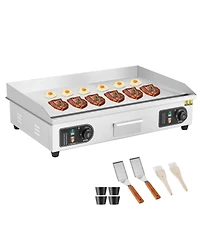 Ecooso Commercial Electric Countertop Half Flat Top Griddle, Adjustable Temperature