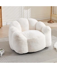 Rainsken Large Bean Bag Chair, Faux Fur Reading Sofa Chair with Petal Backrest and Pull Ring, Oversize Reading Chair for Bedroom
