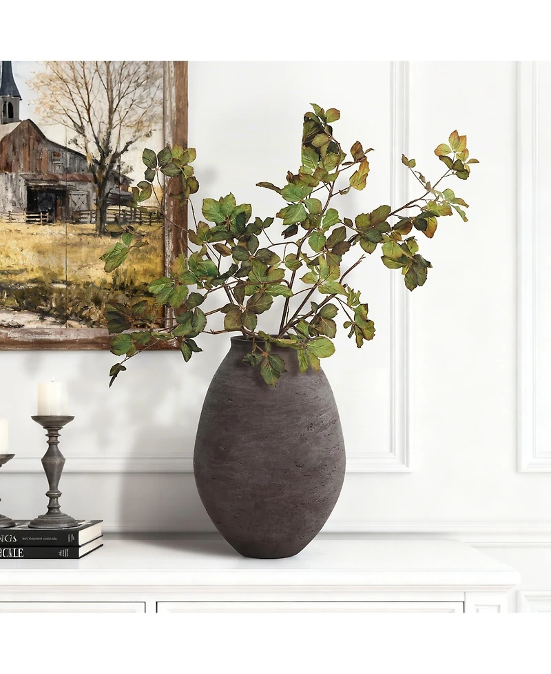 LuxenHome Antique Brown Cement Vase,Tall Rustic Home Accent for Tabletops and Open Shelving