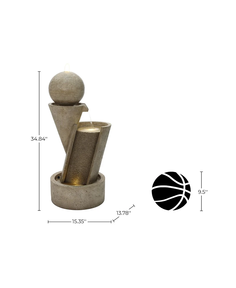 LuxenHome Lighted Patio Fountain, Resin Tiered Design for Backyard