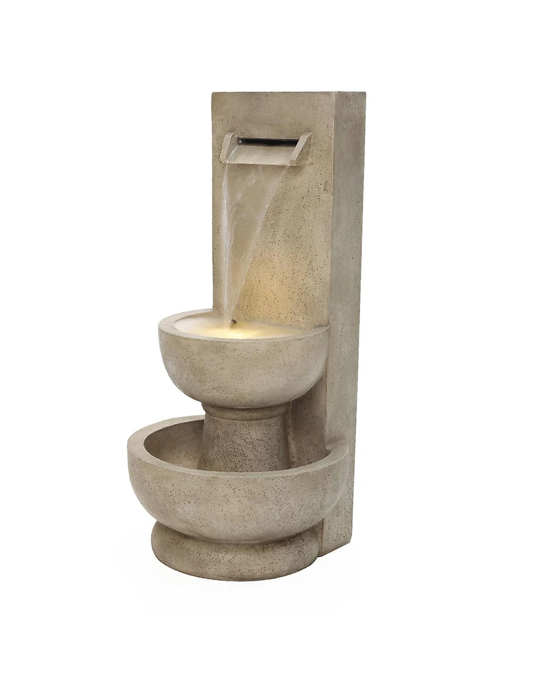 LuxenHome Tall Polyresin Fountain with Planter, Lighted Outdoor Water Feature