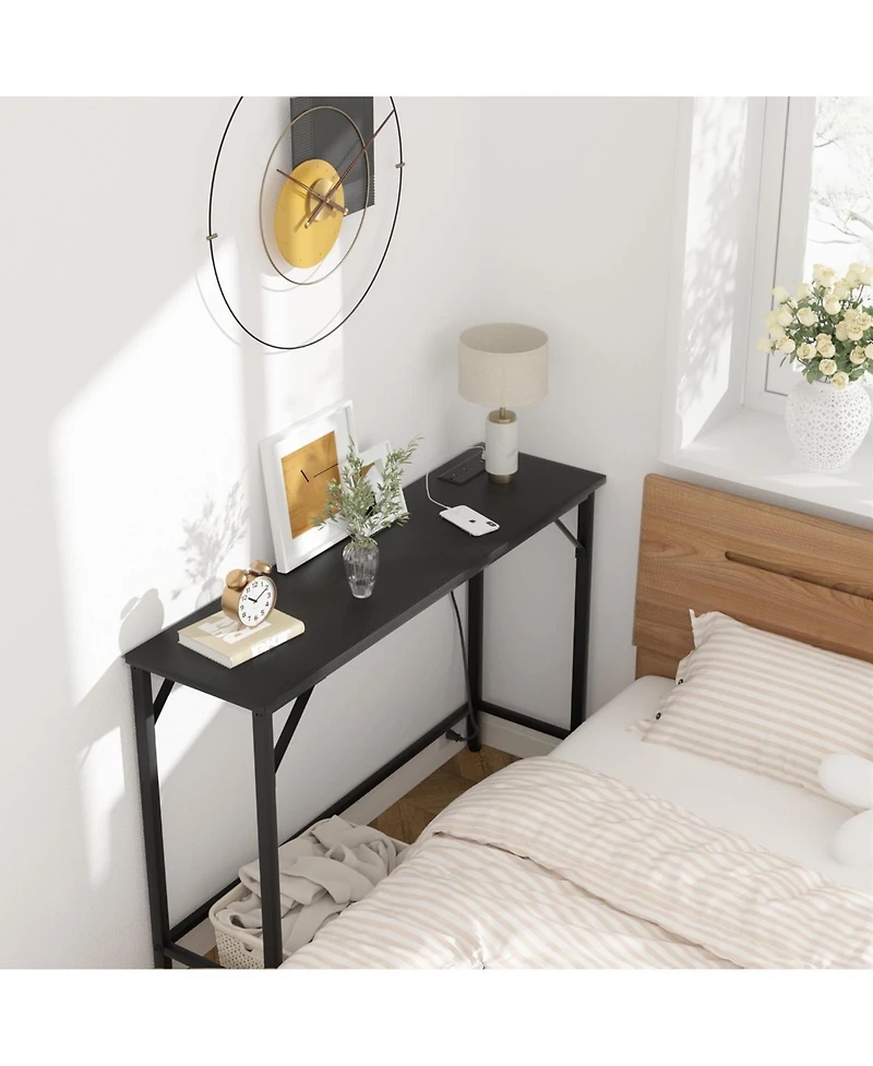 gaomon 39.4" Narrow Industrial Console Table with Built-In Outlet and Usb Ports
