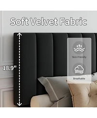 gaomon Velvet Upholstered Platform Bed Frame with Vertical Channel Tufted Headboard, Adjustable Height, Noise Free