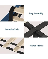 gaomon Queen Velvet Upholstered Platform Bed Frame with Vertical Channel Tufted Headboard, Adjustable Height, Fits 8–12" Mattress, Noise-F