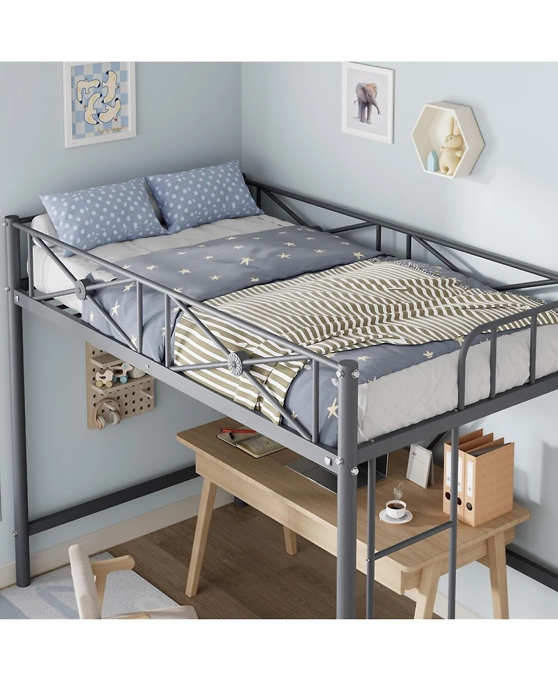 gaomon Twin Metal Loft Bed, Heavy-Duty Steel Frame with Safety Guardrails