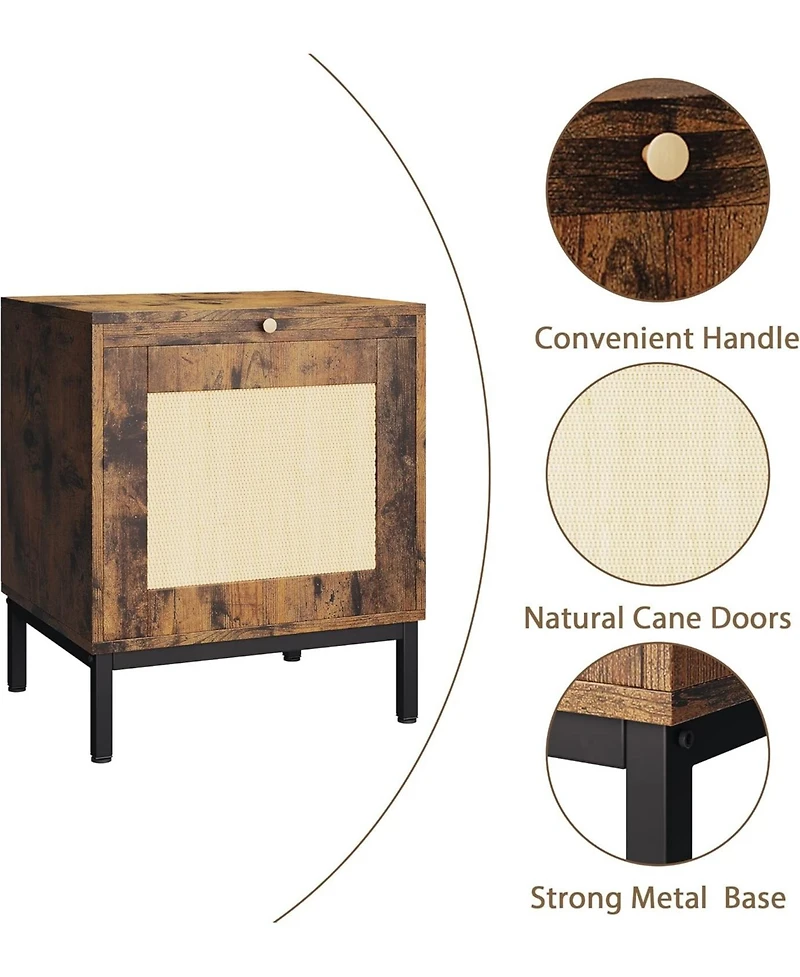 gaomon Modern Farmhouse Rattan Nightstand with Tray and Storage Shelf