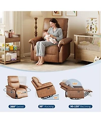 gaomon Recliner Chair, 360° Swivel Rocker Glider, Padded Armrest, Deep Seat, Pu Leather, Living Room.