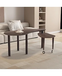 Rainsken 360° Rotatable Coffee Table, Nesting Coffee Tables with Swivel Function, Modern Wood Oval Center Table for Living Room