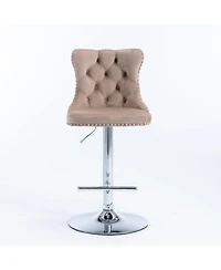 Rainsken Velvet Swivel Bar Stools Set of 2, Adjustable Counter Height Chairs with Nailhead Trim and Silver Metal Base for Kitchen Island.