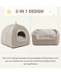 Aronkl Foldable Cat Bed Cave Tent with Removable Washable Pillow Durable Scratch Resistant for Indoor Cats Kittens Pets