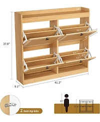 gaomon Shoe Cabinet Rattan with 4 Flip Drawers, Wooden Freestanding Shoe Organizer with Adjustable Shelves, Shoe Storage for Entryway, Closet